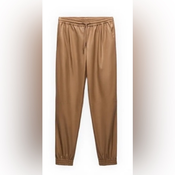 Zara women’s vegan leather camel jogger sz lrg nwot - Picture 2 of 3